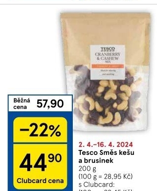 Směs kešu a brusinek Tesco
