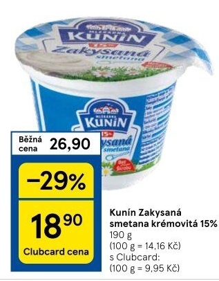 Zakysaná smetana krémovitá Mlékárna Kunín 15%