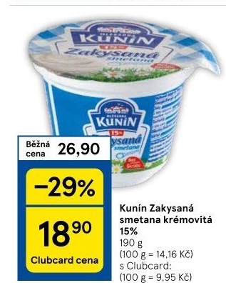 Zakysaná smetana krémovitá Mlékárna Kunín 15%
