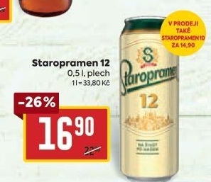 Pivo světlý ležák 12° Staropramen