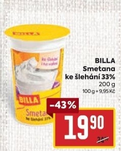Smetana ke šlehání Billa 33%