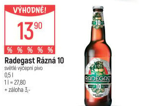 Pivo světlé výčepní Rázná 10° Radegast