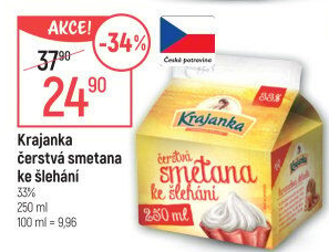 Smetana ke šlehání Krajanka 33%