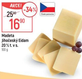 Sýr Eidam Jihočeský 20% Madeta