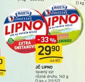Tavený sýr Jihočeské Lipno Madeta