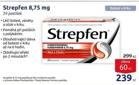 Pastilky proti bolesti v krku Strepfen