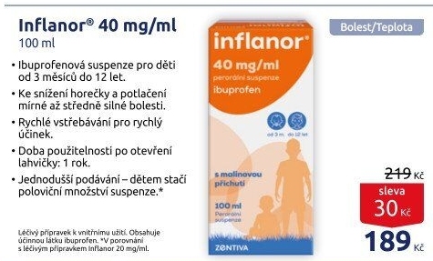Sirup proti horečce a bolesti pro děti Inflanor