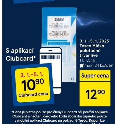 Mléko trvanlivé Tesco - 1,5% polotučné