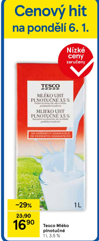 Mléko trvanlivé Tesco - 3,5% plnotučné