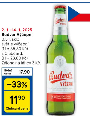 Pivo světlé výčepní Budweiser Budvar