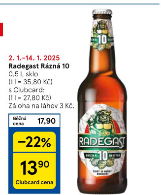 Pivo světlé výčepní Rázná 10° Radegast