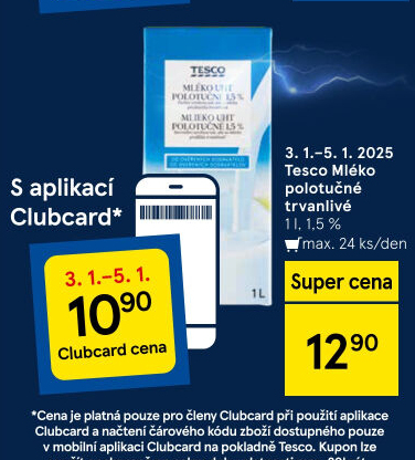 Mléko trvanlivé Tesco - 1,5% polotučné