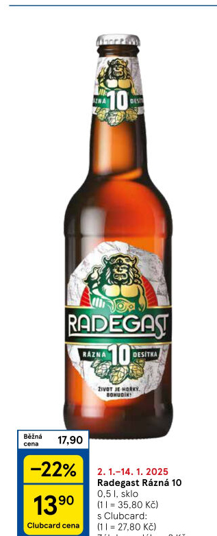 Pivo světlé výčepní Rázná 10° Radegast