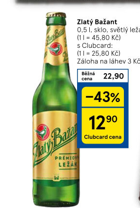 Pivo světlý ležák 12° Zlatý Bažant
