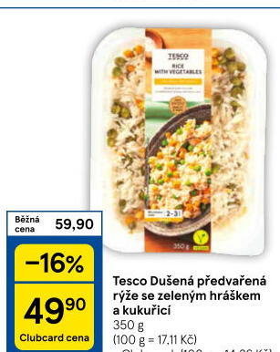 Rýže dušená se zeleným hráškem a kukuřicí Tesco