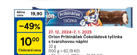 Tyčinka čokoládová Pribináček Orion