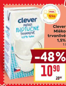 Mléko trvanlivé Clever - 1,5% polotučné