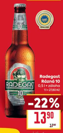 Pivo světlé výčepní Rázná 10° Radegast