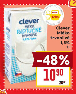 Mléko trvanlivé Clever - 1,5% polotučné