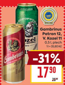 Pivo světlý ležák 12° Patron Gambrinus