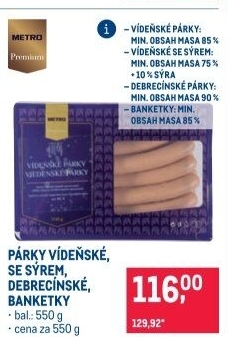 Debrecínské párky Premium Metro