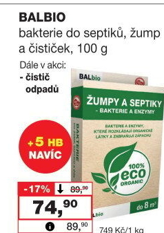 Přípravek Bakterie do žump a septiků BALbio