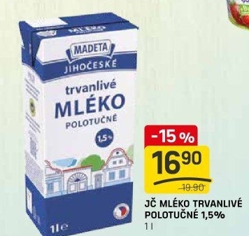 Mléko trvanlivé Jihočeské Madeta - 1,5% polotučné