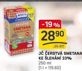 Smetana čerstvá ke šlehání Jihočeská Madeta 33%