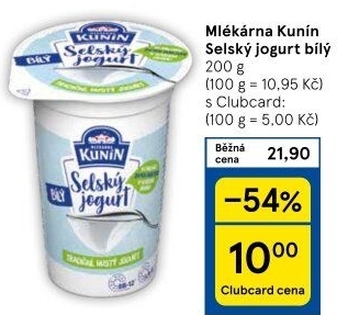Bílý jogurt selský Mlékárna Kunín