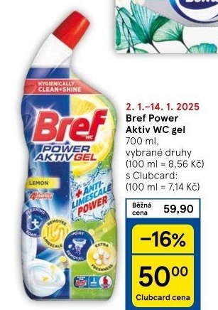 Čistič WC gelový Power Aktiv Gel Bref