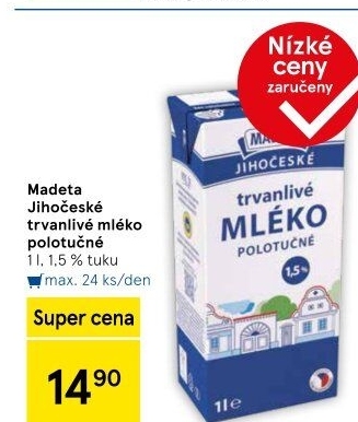 Mléko trvanlivé Jihočeské Madeta - 1,5% polotučné