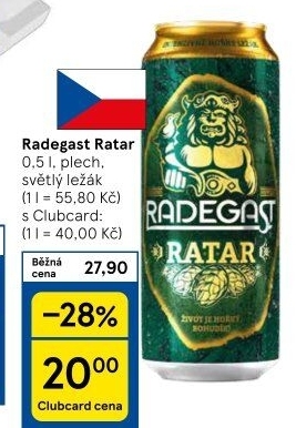 Pivo světlý ležák Ratar Radegast