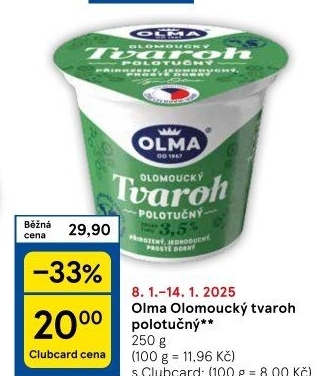 Tvaroh polotučný Olomoucký Olma