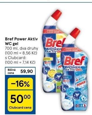 Čistič WC gelový Power Aktiv Gel Bref