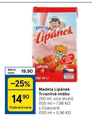 Nápoj mléko ochucené Lipánek Madeta