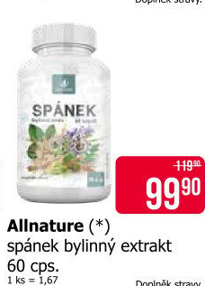 Doplněk stravy bylinný Spánek Allnature
