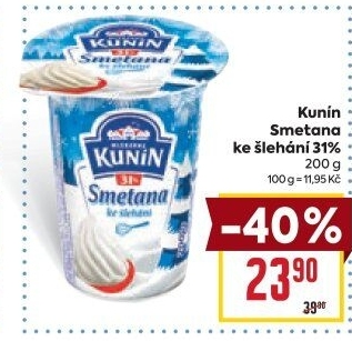 Smetana ke šlehání Mlékárna Kunín 31%