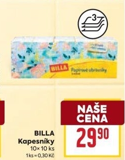 Kapesníčky papírové 3vrstvé Billa