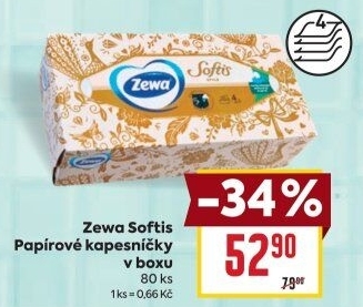 Papírové kapesníčky 4vrstvé Softis Zewa - box