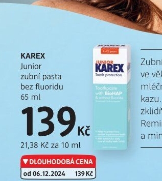 Pasta na zuby dětská Junior Karex