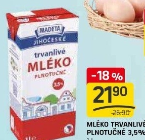 Mléko trvanlivé Jihočeské Madeta - 3,5% plnotučné