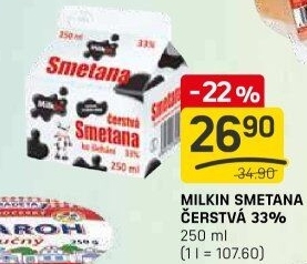 Smetana čerstvá Milkin 33%