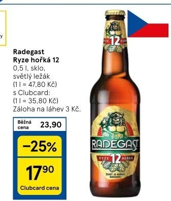 Pivo světlý ležák 12° Ryze hořká Radegast