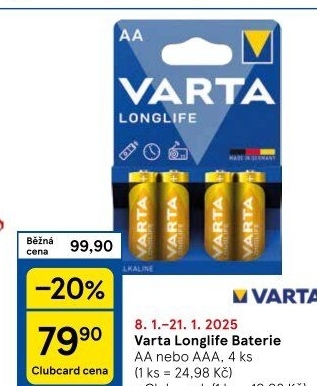 Baterie alkalické Longlife Varta