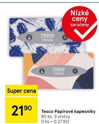Kapesníčky papírové 3vrstvé Tesco - box