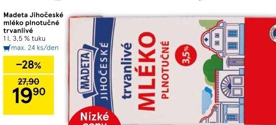 Mléko trvanlivé Jihočeské Madeta - 3,5% plnotučné