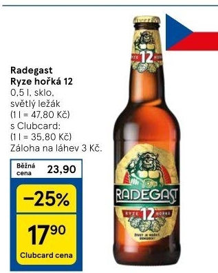 Pivo světlý ležák 12° Ryze hořká Radegast