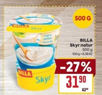 Dezert zakysaný bílý Skyr Billa