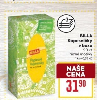 Kapesníčky papírové 3vrstvé Billa - box