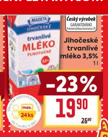Mléko trvanlivé Jihočeské Madeta - 3,5% plnotučné
